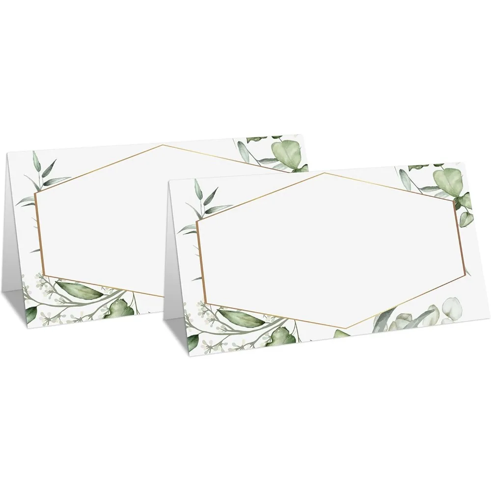 

Gold Foil Greenery Table Place Card, 25 Pcs Tent Style Cards Set with Green Eucalyptus, Editable Name Cards for Table Seating, F