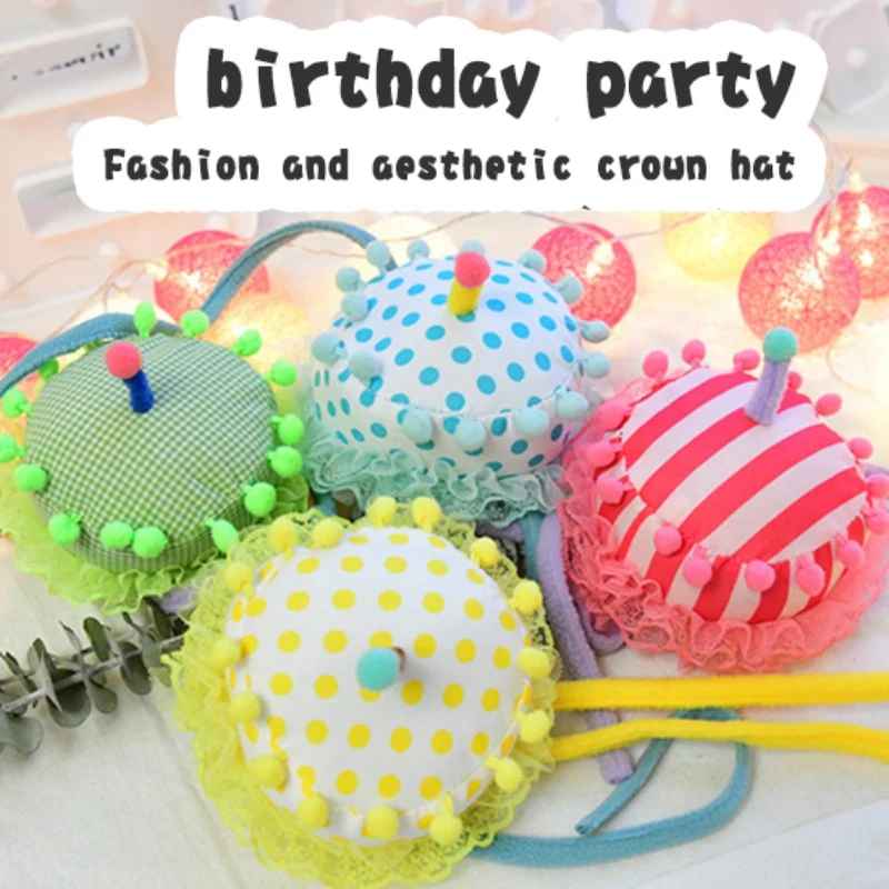 New Birthday Hat for Kids Adults Cartoon Cake Shaped Party Cap Soft Fabric Adujustable DIY Decoration for Home Pet Cat Dog Event