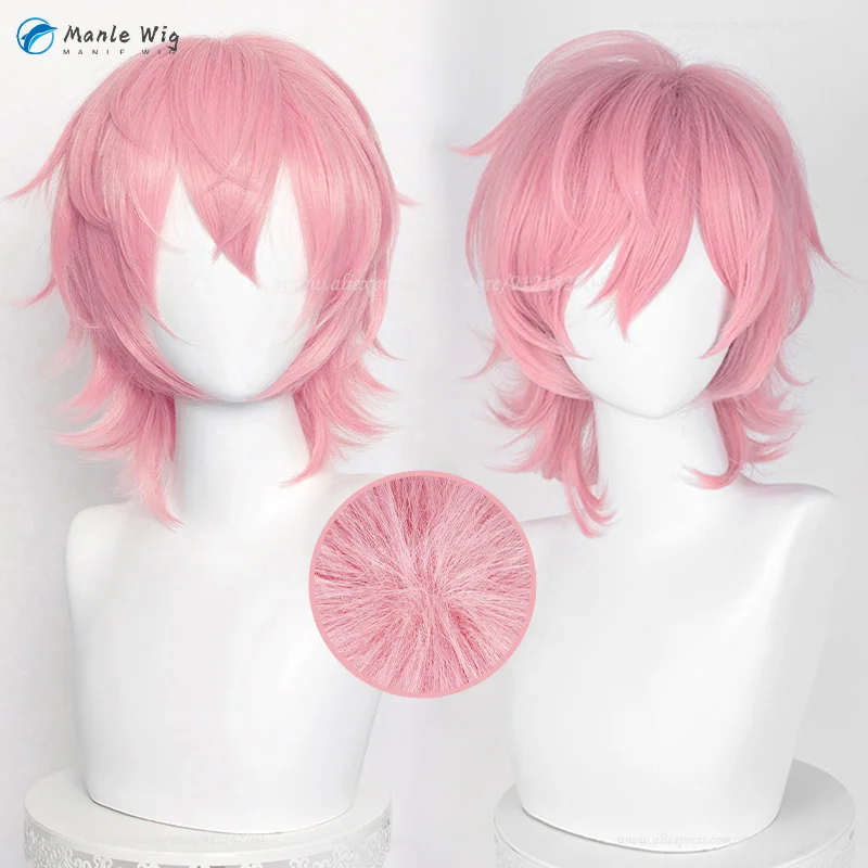 Anime Ayato Yuri peruka do Cosplay 40cm/35cm krótkie różowe puszyste włosy odporne na ciepło syntetyczne włosy impreza z okazji Halloween peruki +