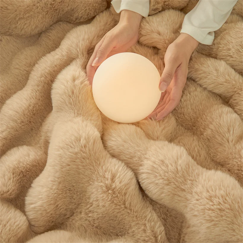 Luxury Bubble Faux Rabbit Fur Blanket Winter Warm Fluffy Double Layer Throws Blankets for Couch Sofa Cozy Soft Plush Bed Blanket