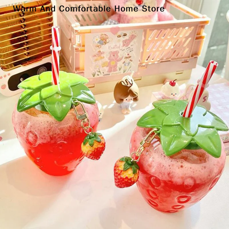 【SE】500ml Summer Cute Strawberry Straw Water Bottle Milk Coffee Straw Cup for Home Portable Outddor Drinking Mugs