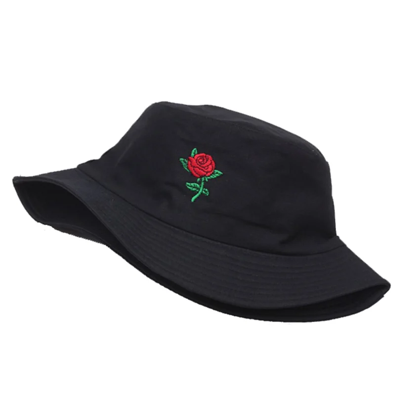 Summer Embroidery Rose Cotton Polyester Mix Material Fisherman\'s Cap for Women Outdoor Shade Soft Classic Panama Bucket Hat F81