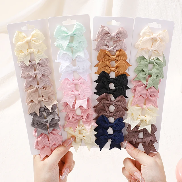 10 sztuk/zestaw nowe śliczne solidna wstążka Bowknot spinki do włosów dla dziewczynek ręcznie robione kokardki szpilka Barrettes nakrycia głowy dziecięce akcesoria do włosów