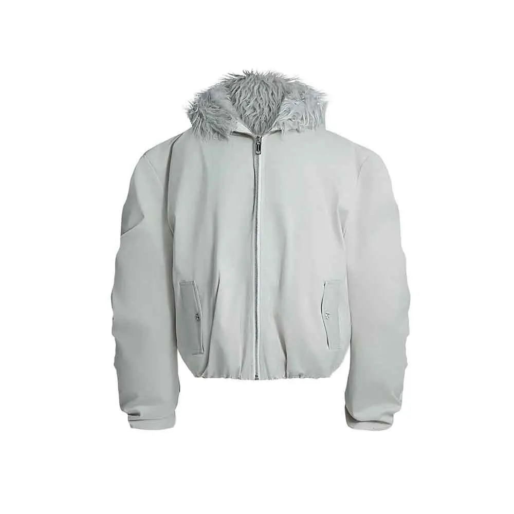 Mens Winter Jacket Furry Patchwork Hooded Cotton Jacket Fashion Casual Outdoor Versatile Comfortable Outerwear Coat 2025 New