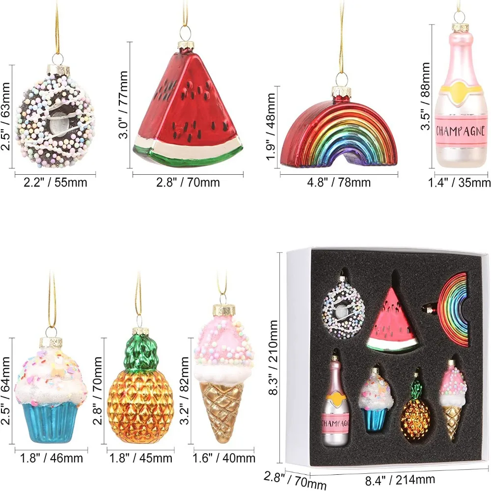 New Christmas Tree Ornaments Hanging Baubles Fruit Glass Ornaments Pineapple Cupcake Painted Home Decoration Christmas