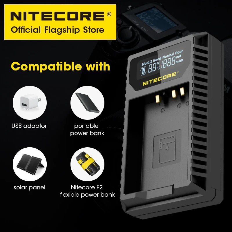 NITECORE-cargador inteligente FX1 para cámara, dispositivo con doble ranura, USB, LCD, salida de 1000mAh, para batería de NP-W126 NP-W126S Fujifilm