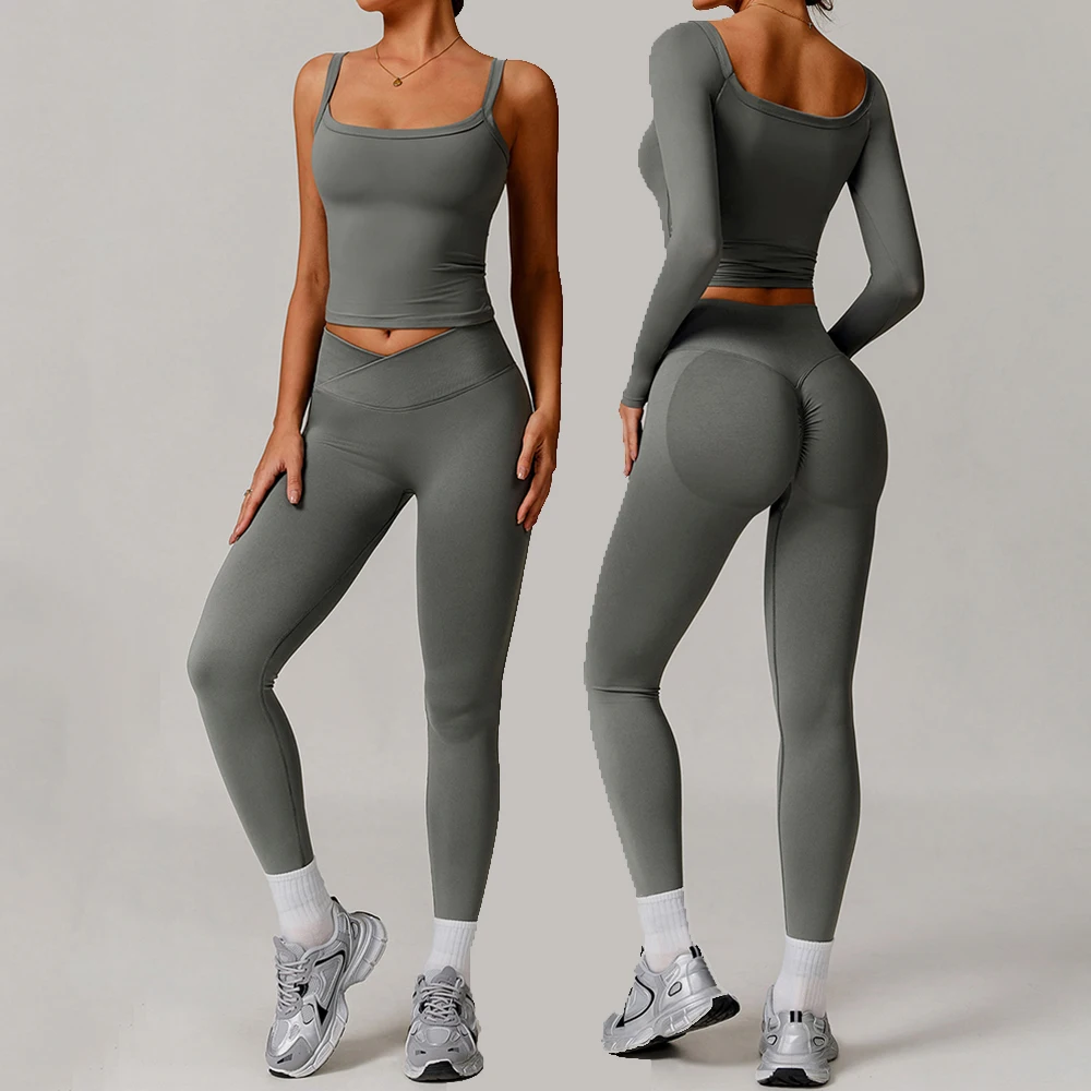 

2 Pieces Women's Tracksuit Seamless Yoga Set Workout Sportswear Women Gym Clothing High Waist Leggings Fitness Vest Sports Suits