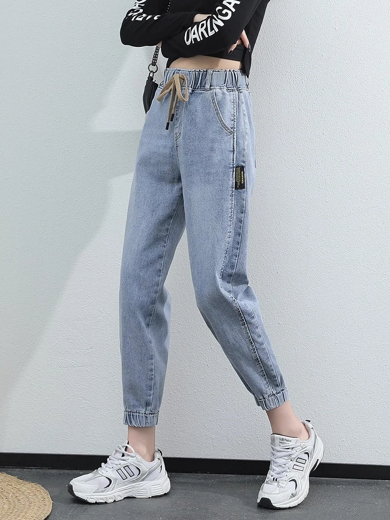 Trendy Short Women's Jeans High Waist Harlan Dad Pants Spring Autumn Denim Old Fashioned Style 150cm Height Enhancing