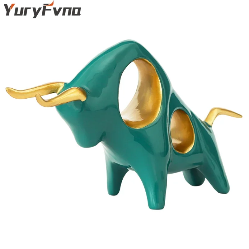 YuryFvna Cattle Statue Home Decoration Living Room Bull Sculpture TV Cabinet Decor Crafts Abstract Animal Statue Resin Art Gift