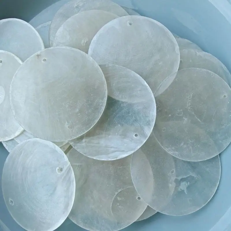 Bulk Round Capiz Shell Craft Supplies with Polishing Finish and Double Holes 37JD