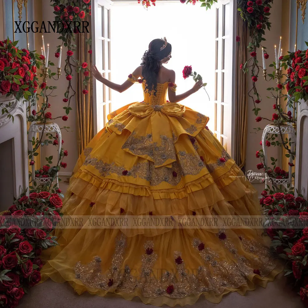 Customized Yellow Princess Quinceanera Dresses 2025 Cosplay Beauty and the Beast Luxury Birthday Vestidos De 15 Anos Quinceañera