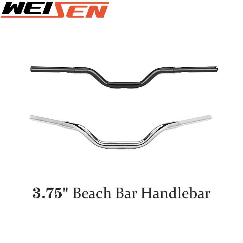 

Motorcycle Handlebar Chrome/ Black 3.75" Beach Bar Handlebar Fit For Handlrbar Risers w/ 1.25" Diameter Stronger Seamless Pipe