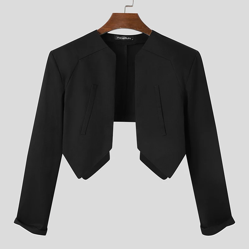 Mode Männer Blazer Einfarbig Öffnen Stich Lange Hülse Streetwear Unregelmäßigen Dünne Anzüge Männer 2023 Casual Crop Mäntel S-5XL INCERUN
