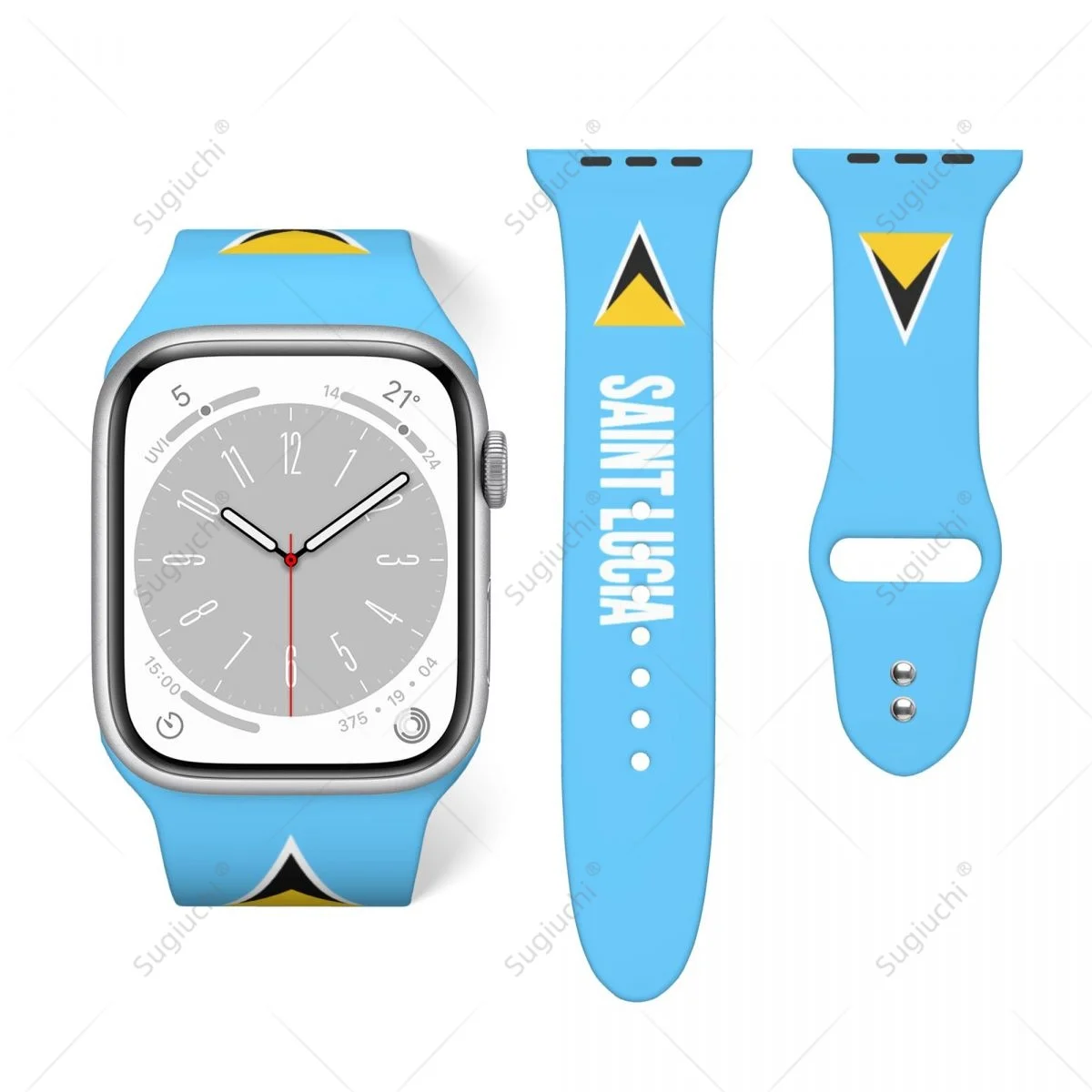 

Спортивный ремешок унисекс с 3D принтом флага Святой Люсии для Apple Watch Band Ultra 2, силиконовый ремешок для часов Iwatch Series 9 8 7 6 SE 5 4