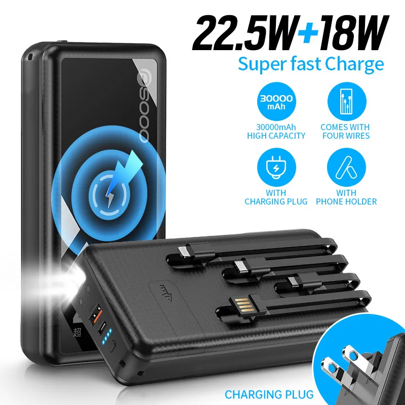 5 in 1 Wireless Charger Power Bank 30000mAh Travel Wall Charger 22.5W Fast Charging For iPhone 16 X Samsung S24 Xiaomi Powerbank