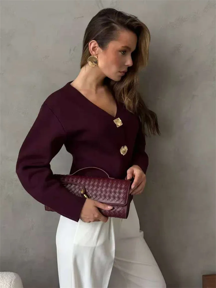 Women's Metallic Knit Cardigan Sweater - V-Neck Long Sleeve