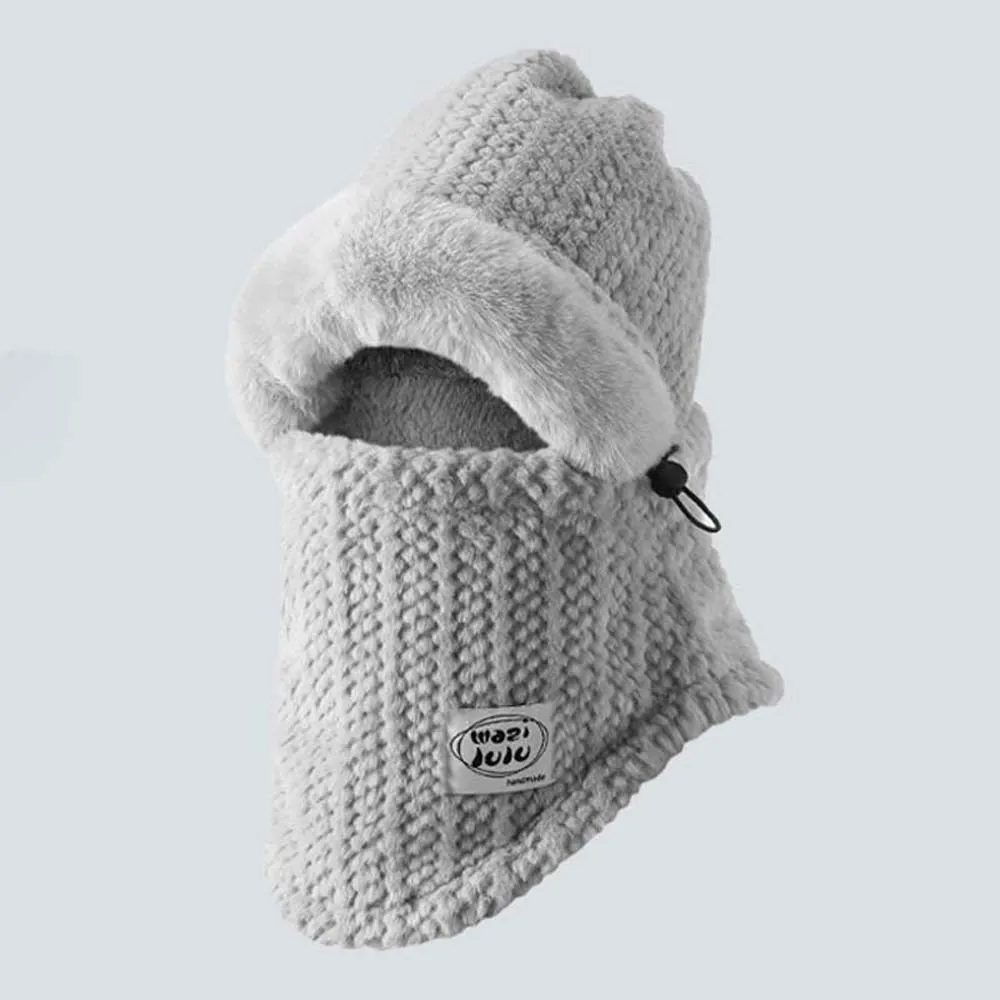 

Plush Winter Integrated Scarf Cap Soft 4 in 1 Mask Woolen Hat Big Head Circumference Adjustable Cold Proof Scarf Keep Warm
