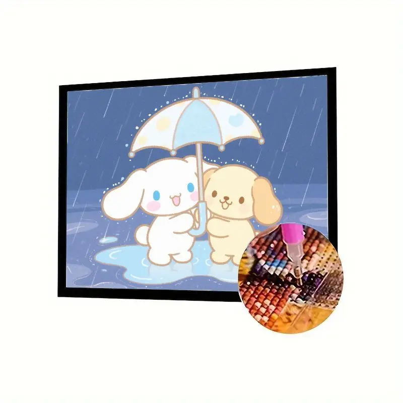 

1 шт. Kawaii Cartoon Dog Friends 5D DIY Набор для алмазной живописи - очаровательные щенки, совместные зонтики в сцену дождливого дня, полная дрель