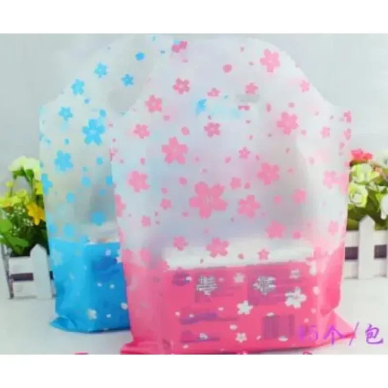 flower blue shopping plastic gift bags with handle/ pink plastic bags shopping large for clothes 16*26cm