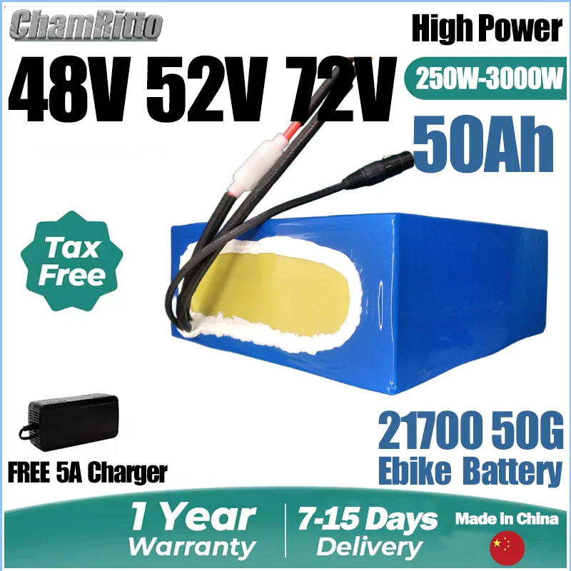 

48V chamrider E bike Batteriy 40Ah 50AH Electric Bicycle Escooter 21700 Battery 52V 60V 72V 1000W 1500W 2000W 3000W High Power