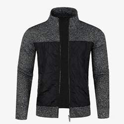 Autumn and winter men's stand-up collar striped zipper knit top, fashion color matching