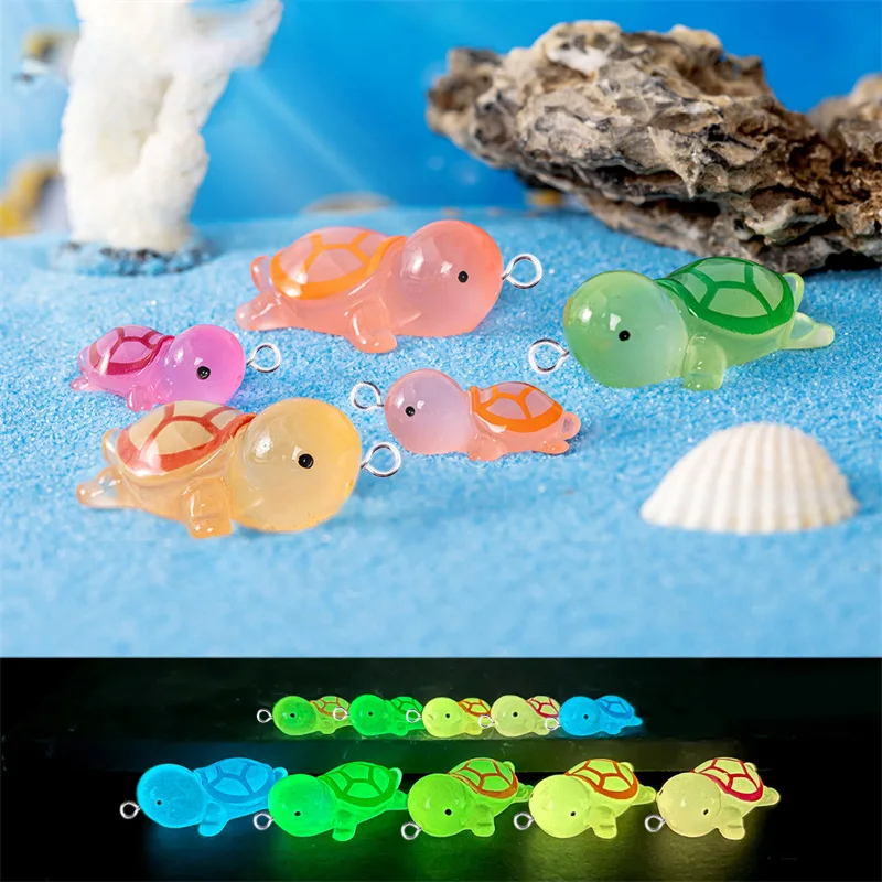 10pcs Cute Animals Nightlight Turtle Charms for Jewelry Making Cartoon Marine Organism Pendant Diy Earring Necklack Findings