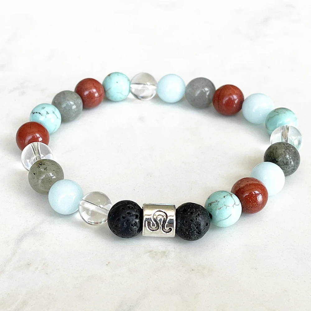 MG1638 New Arrival Design Leo Zodiac Bracelet 8 MM Clear Quartz Red Jasper Labradorite Wrist Mala Natural Gemstone Jewelry