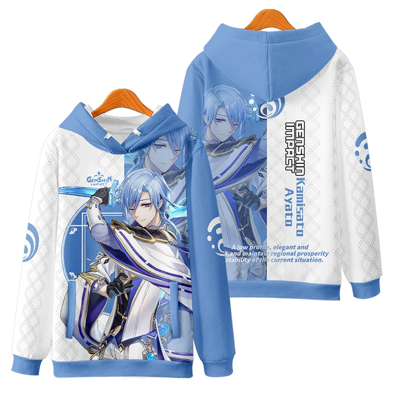 Anime Genshin Impact Kamisato Ayato Cosplay Hoodie Women Men Harajuku Sweatshirt Streetwear Hip Hop Pullover Hooded Jacket Coats