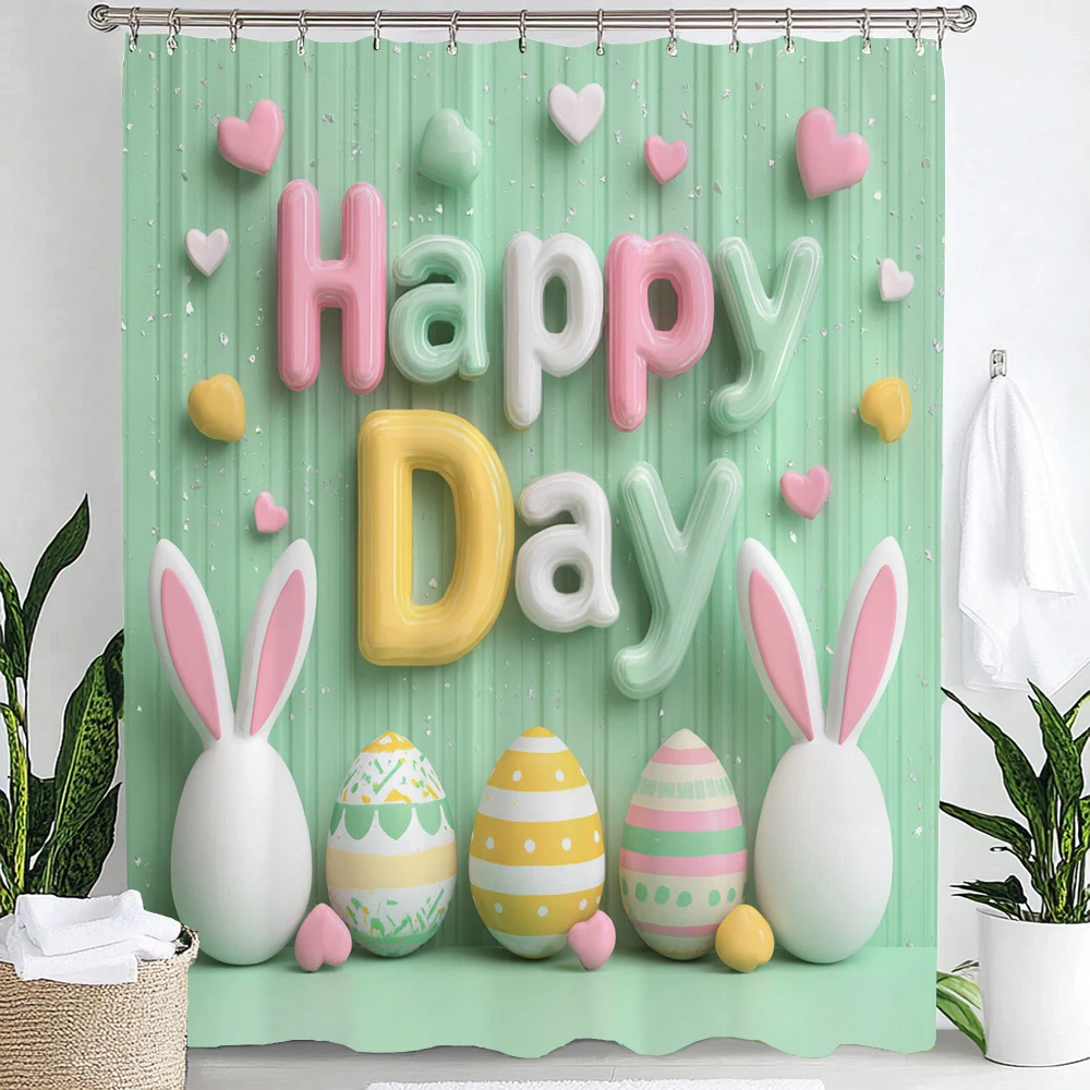 

Пасхальная шторка для душа с милым кроликом, декоративная шторка для ванной с цветочным узором и пасхальными яйцами из бамбука, водонепроницаемая шторка для душа