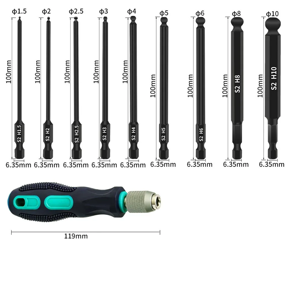 Ball End Hex Screwdriver Bits Set Batch Head Screwdriver Bit 1/4 Inch Hex Shank Magentic Driver Bit Repair Disassembly Tools ﻿