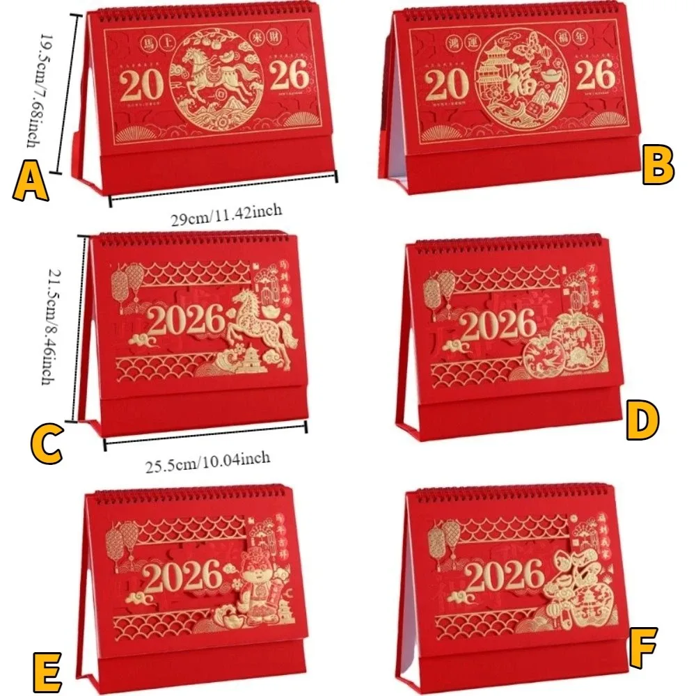 Calendário festivo tradicional em pé flip mesa calendário cavalo ano bênção palavras planejador de mesa zodíaco planejador de negócios ano novo