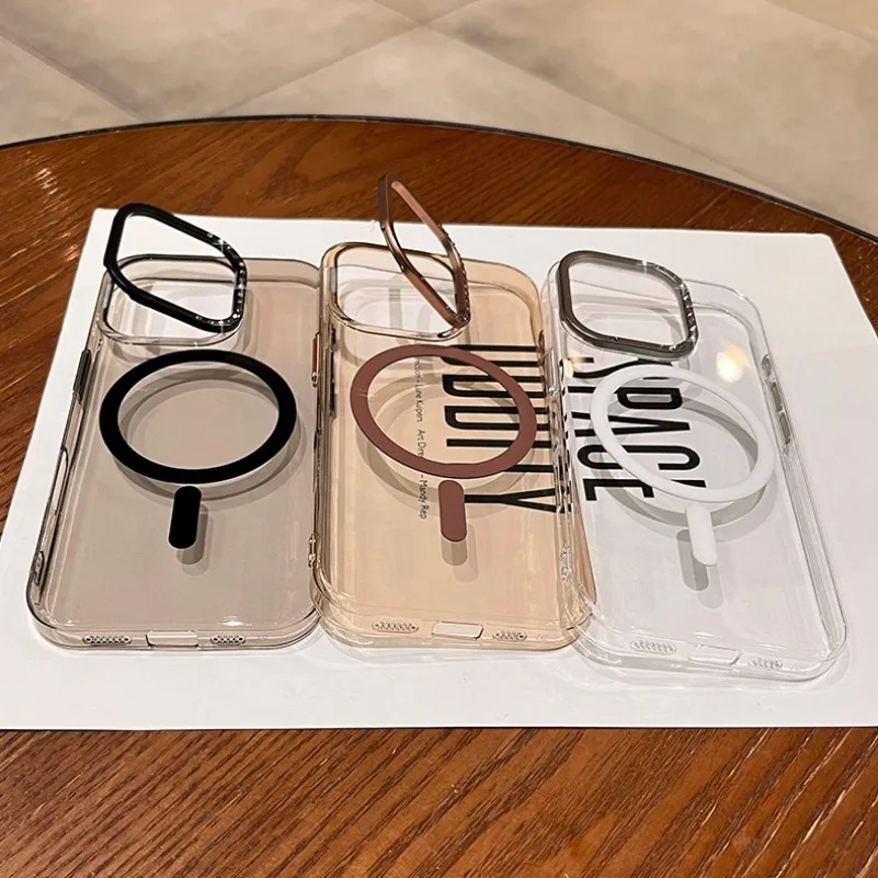 Чехол для телефона Magsafe с магнитным защитным кронштейном для iPhone 14, 15, 16 Pro Max Magsafe, прозрачный акриловый жесткий чехол с бриллиантами