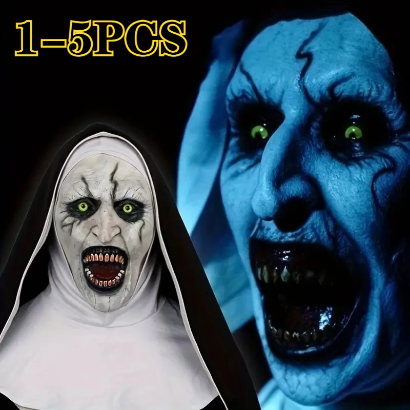 Nun Mask Scream Horror Ghost Face Headgear Scary Masquerade Mask Halloween Party Spoof Props Haunted House Cosplay Decoration