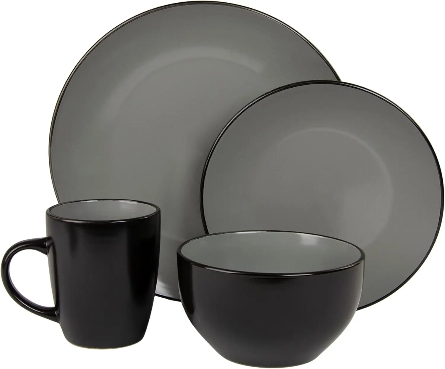 

16 Piece Two Tone Dinnerware Set - Black/Gray