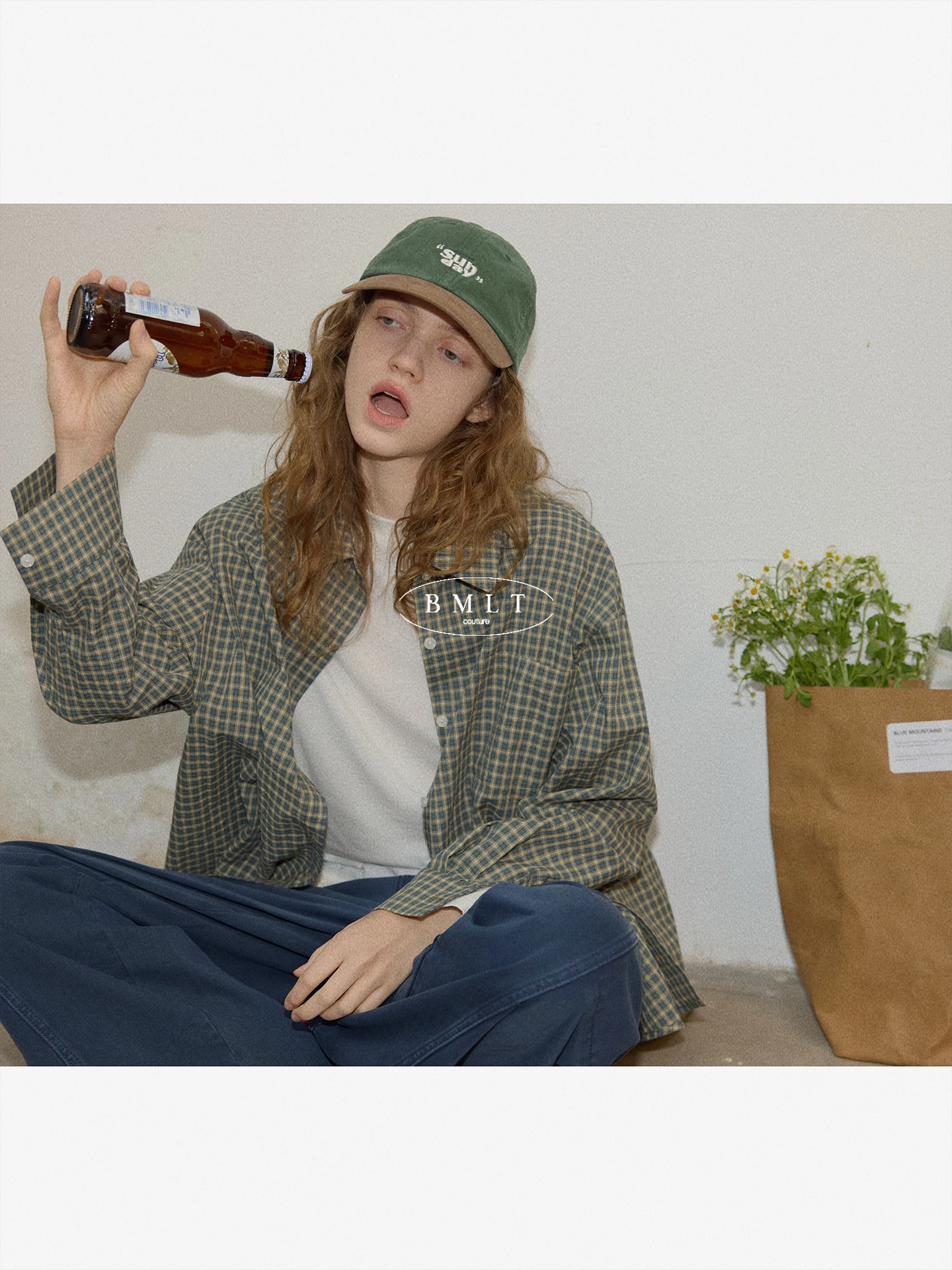 

BMLMLT Korean Sle Loose Fit Long Sve een Plaid 00% Cotton irt Spring New Arrival Versatile Casual Breathable