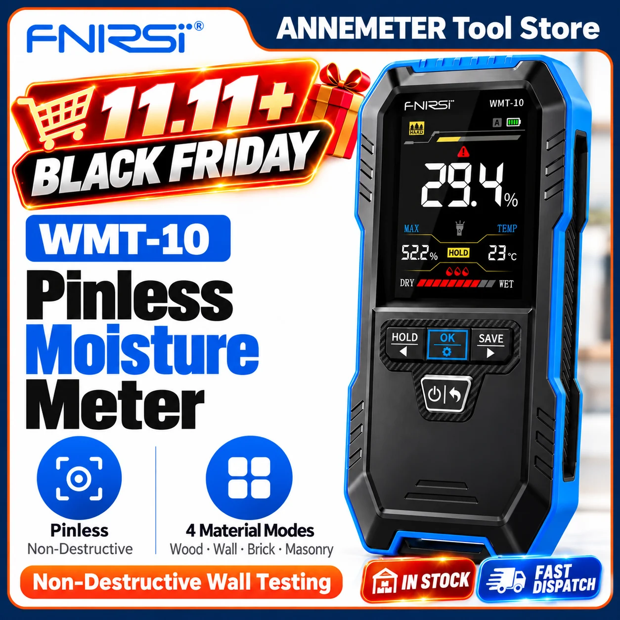 Moisture Meter Wall Wood - FNIRSI WMT-10 Pinless Wood Moisture Meter,