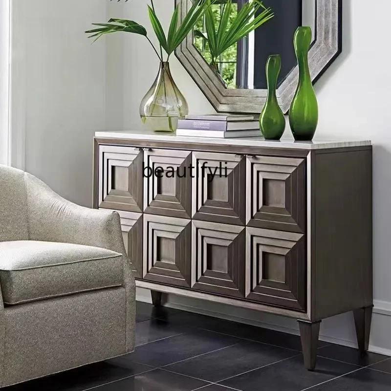 

yj7 American Light Luxury Solid Wood Entrance Cabinet Modern Minimalist Hallway Storage Cabinet Italian Style Marble Sideboard