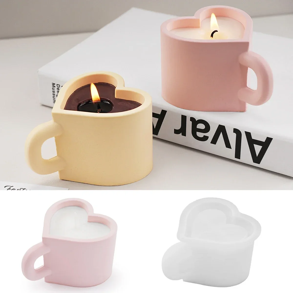 

DIY Love Heart Mug Silicone Mold Aromatic Candle Jar Handle Teacup Gypsum Resin Mould Handmade Home Decor Valentines Day Gifts