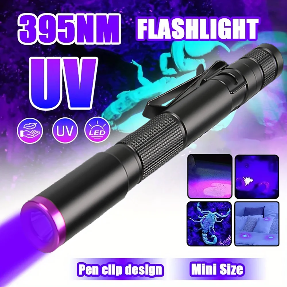Mini UV-Taschenlampe 395nm Schwarzlicht LED UV-Taschenlampen Handgehaltene Ultraviolett-Taschenlampe Tragbarer Detektor-Leuchtturm für Haustiere