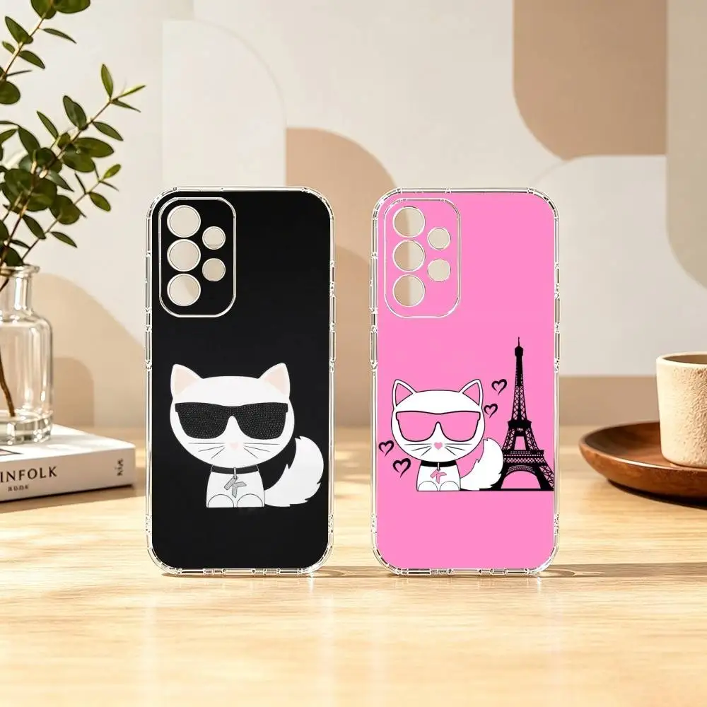 K-Karls Lagerfelds Cat Gift Phone Case Transparent Silicone Soft For Samsung S25,S24,S21,S22,S23,S30,Ultra,S20,Plus,Fe