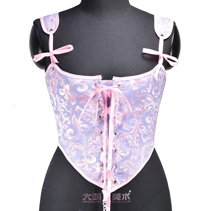 Vintage Lace-up Bustiers Women's Corset Tops Floral Pattern Tight Vest French Tank Top Waist Training Halter Camisole Bodyshaper