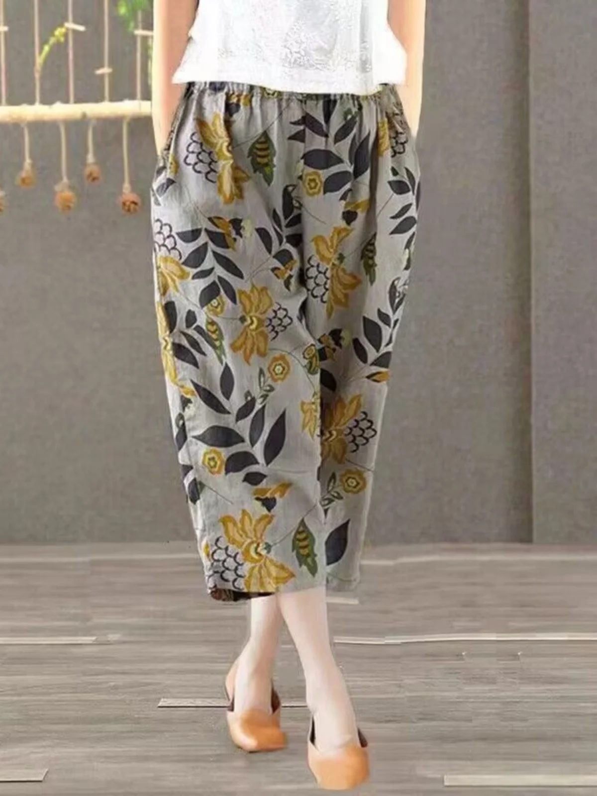 Neue Baumwolle Mischung frauen Breite Bein Hosen Plaid Print Abnehmen Sommer Faionable Hohe Taille Lose Fit Casual Hosen