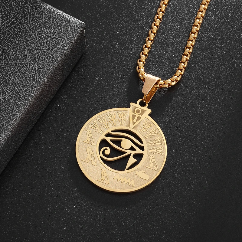 Edelstahl Auge von Horus Medaille Anhänger Halskette ägyptischen Totem Schmuck für Männer Frauen Gebet Amulette Schmuck