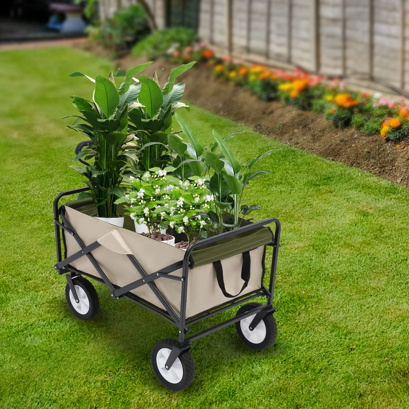 

Folding Wagon Beach Carts with Big Wheels for Sand, All-Terrain Beach Wagon with Universal Wheels, Adjustable Handle