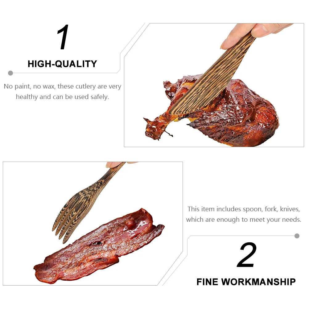 

3Pcs Wood Cutlery Set No Paint Spoon Fork Knives Healthy Dining Set Perfect for Outdoor Home Restaurant Kitchen