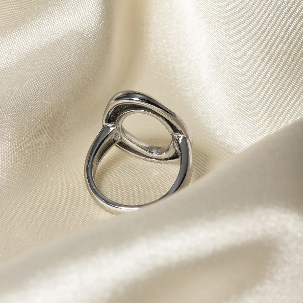 Uworld Minimalist Stainless Steel Smooth Asymmetric Ring Oval Hollow Stackable Ring Large Spherical Ring Women's Jewelry
