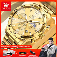 OLEVS 3678 Mens Watch Original Stainless Steel Quartz Watch Waterproof Luminous Moon Phase Watch Automatic Date Mens Gifts Reloj