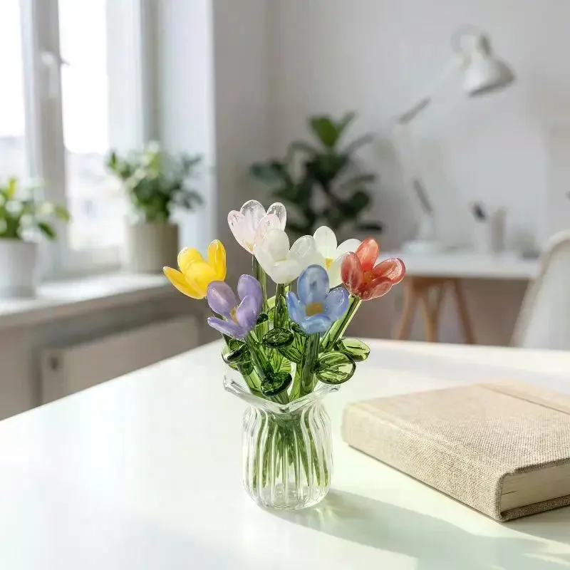 Realistic Glass Flowers 6/7Pcs - Plant Parent Gifts 评论和价格