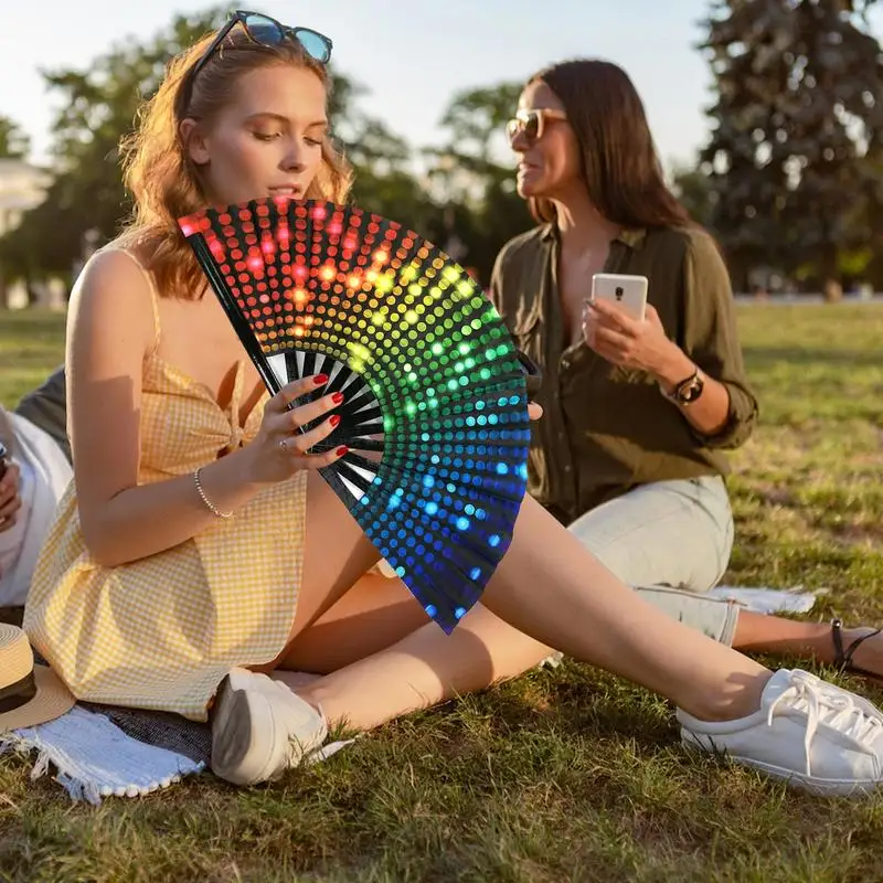 1pc Large Folding Hand Fan Fold Dot Rainbow Print Festival Handheld Fan 33cm Large Folding Hand Fan Handheld Fan For girls Gift