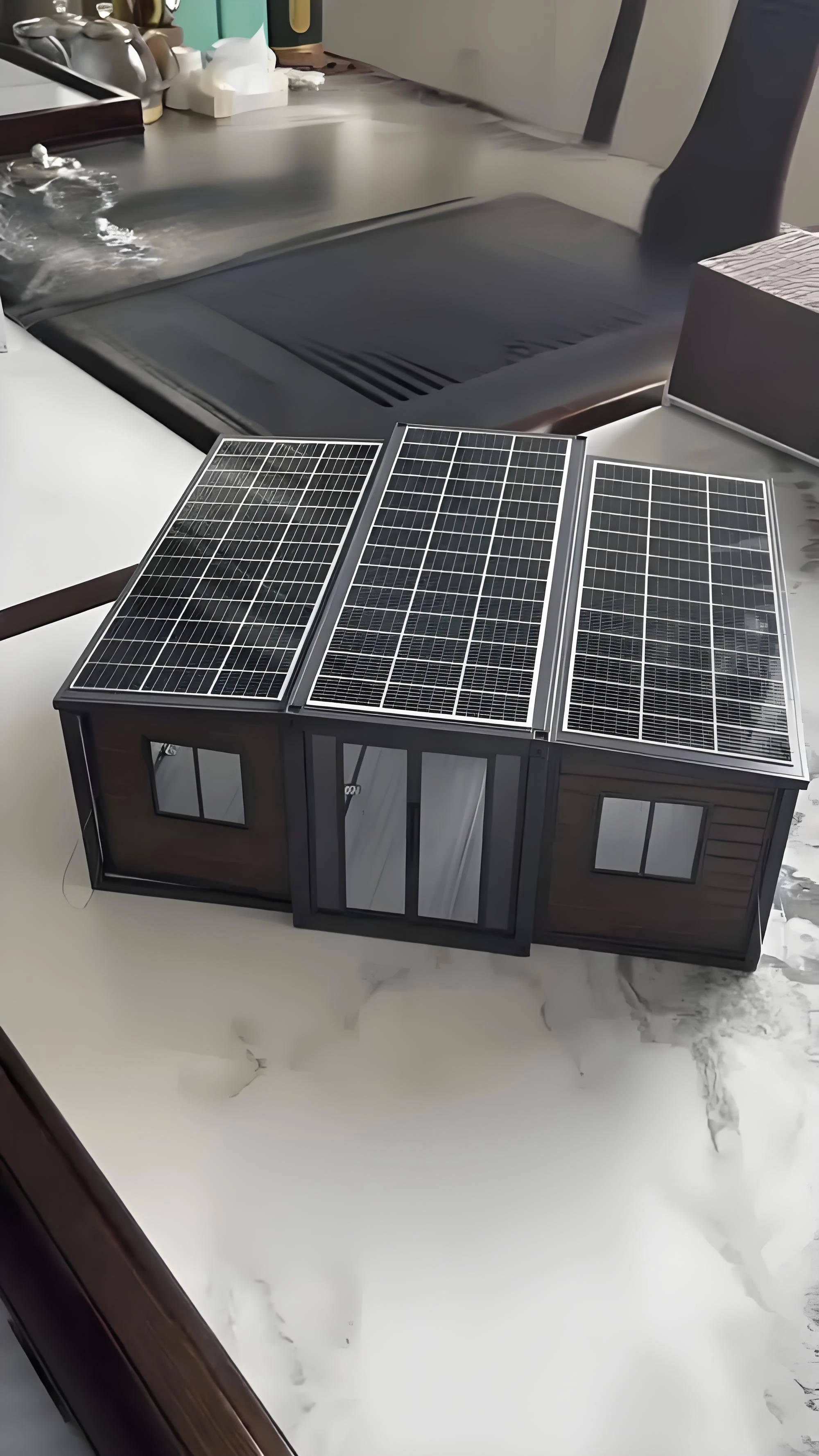 Retractable Weatherproof Patio Enclosure with Solar Cell Panels Solar Powered Contemporary Container House Expandable Design